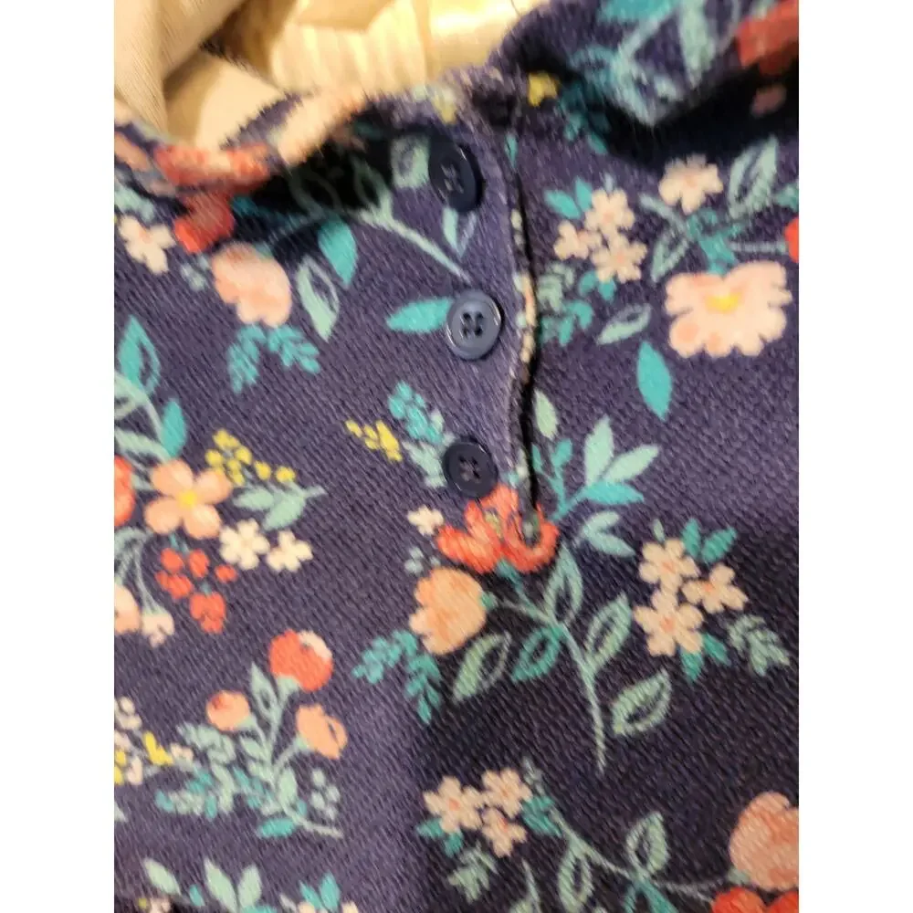 CARTERS Hooded Waffel Henley Top Skirted Ruffle Blue Floral Girl Size 4T Cotton